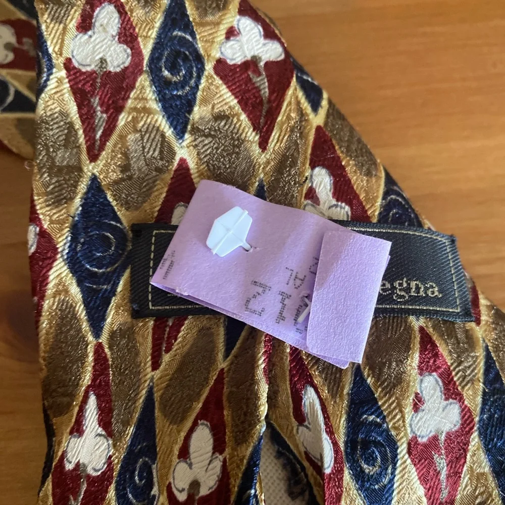 Ermenegildo Zegna Red Blue Gold Diamond Floral Italian Silk Tie